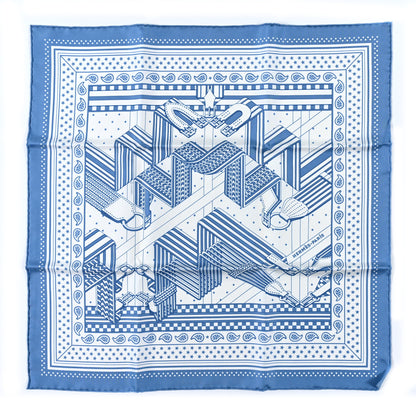 Hermes Silk Sangles En ZigZag Bandana Scarf 55 Bleu Jean White 1 of 3