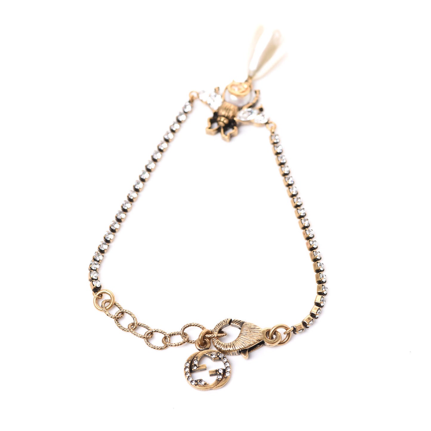 Crystal Pearl Bee Bracelet Aged Gold