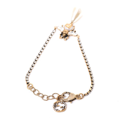 Gucci Crystal Pearl Bee Bracelet Aged Gold 2 of 5