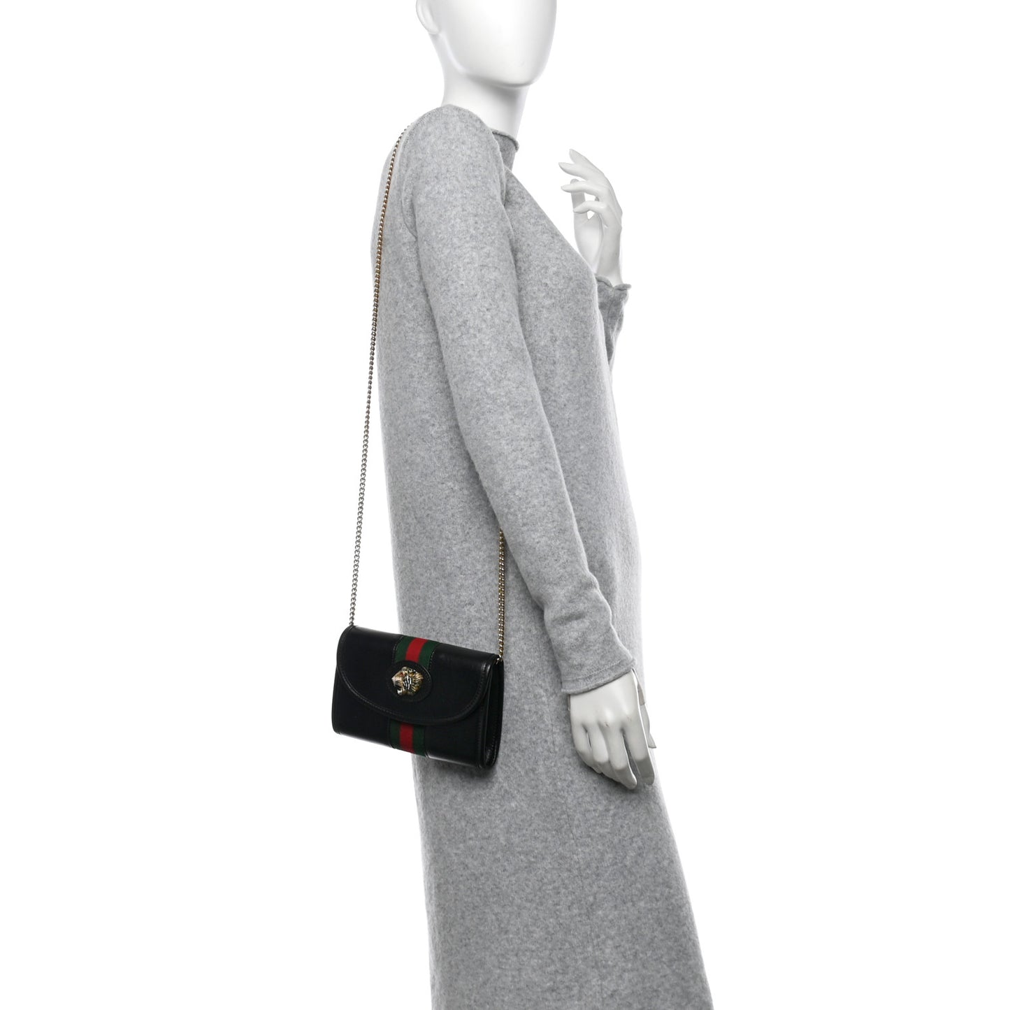 Textured Calfskin Web Mini Rajah Slim Flap Shoulder Bag Black