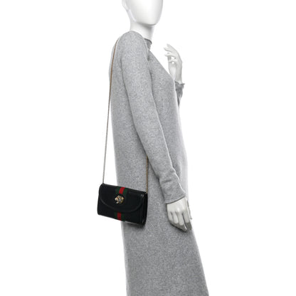 Gucci Textured Calfskin Web Mini Rajah Slim Flap Shoulder Bag Black 2 of 11