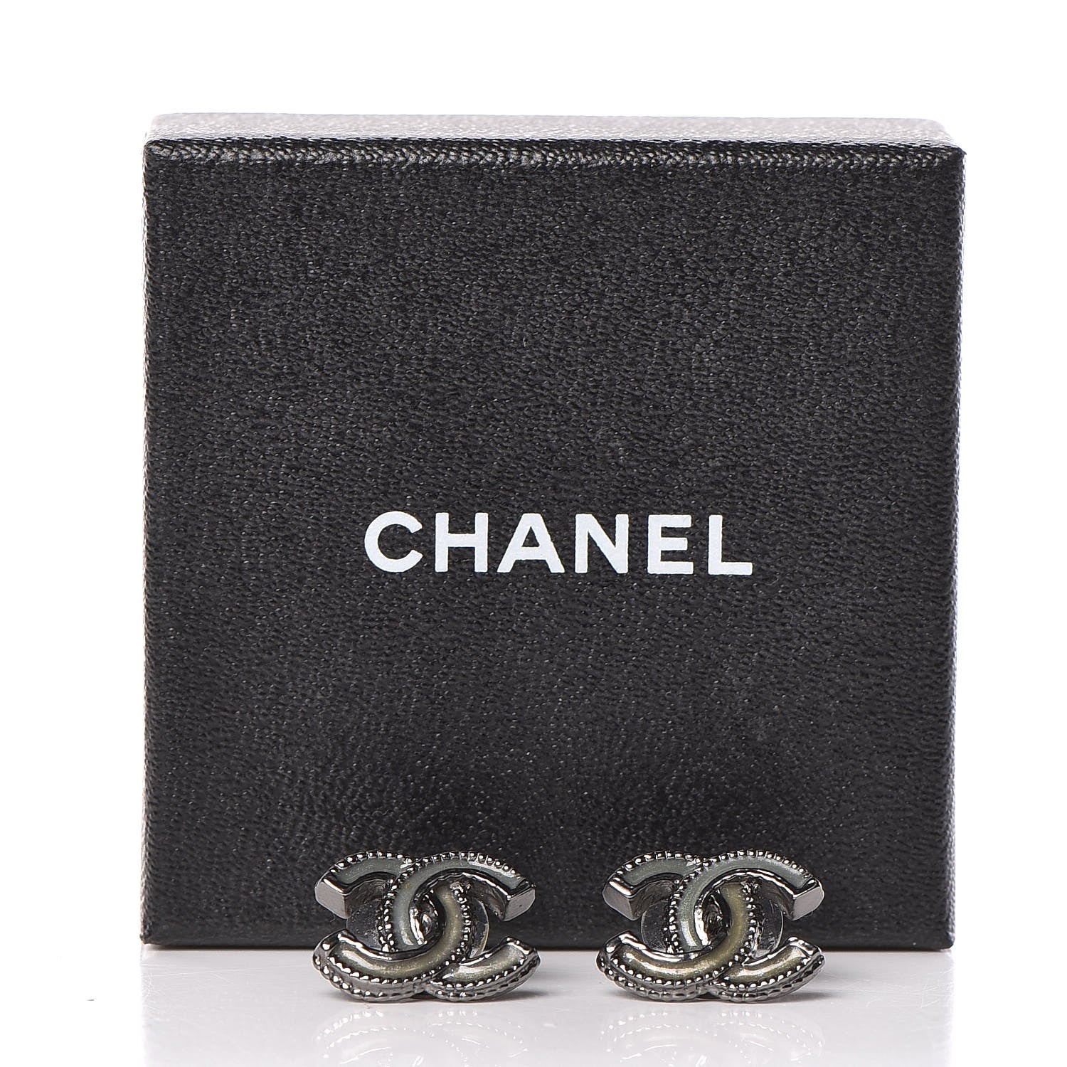 Chanel Enamel CC Earrings Grey Silver 5 of 5