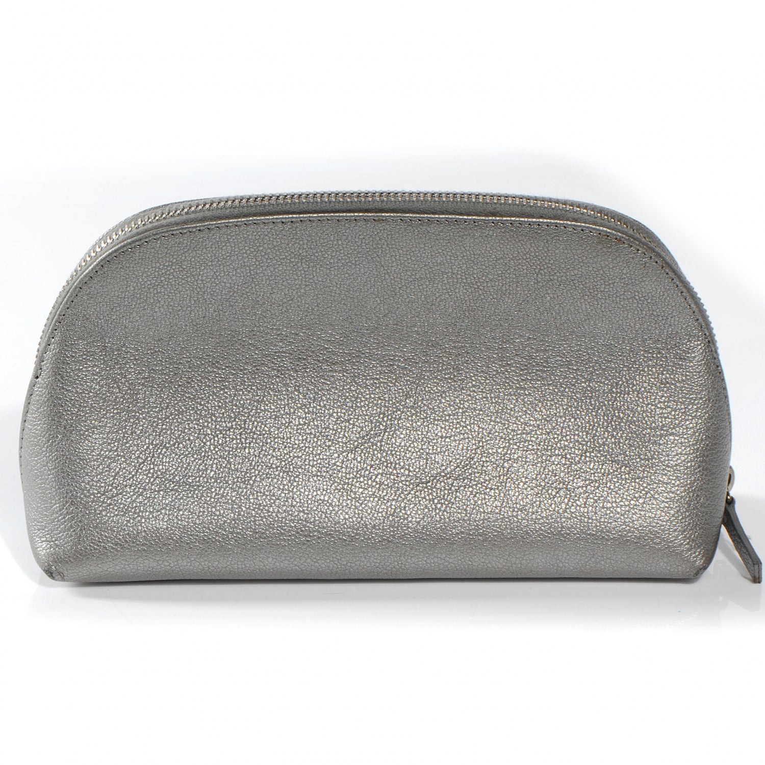 Chanel Leather Cosmetic Case Make Up Bag Pouch Silver 8 of 8