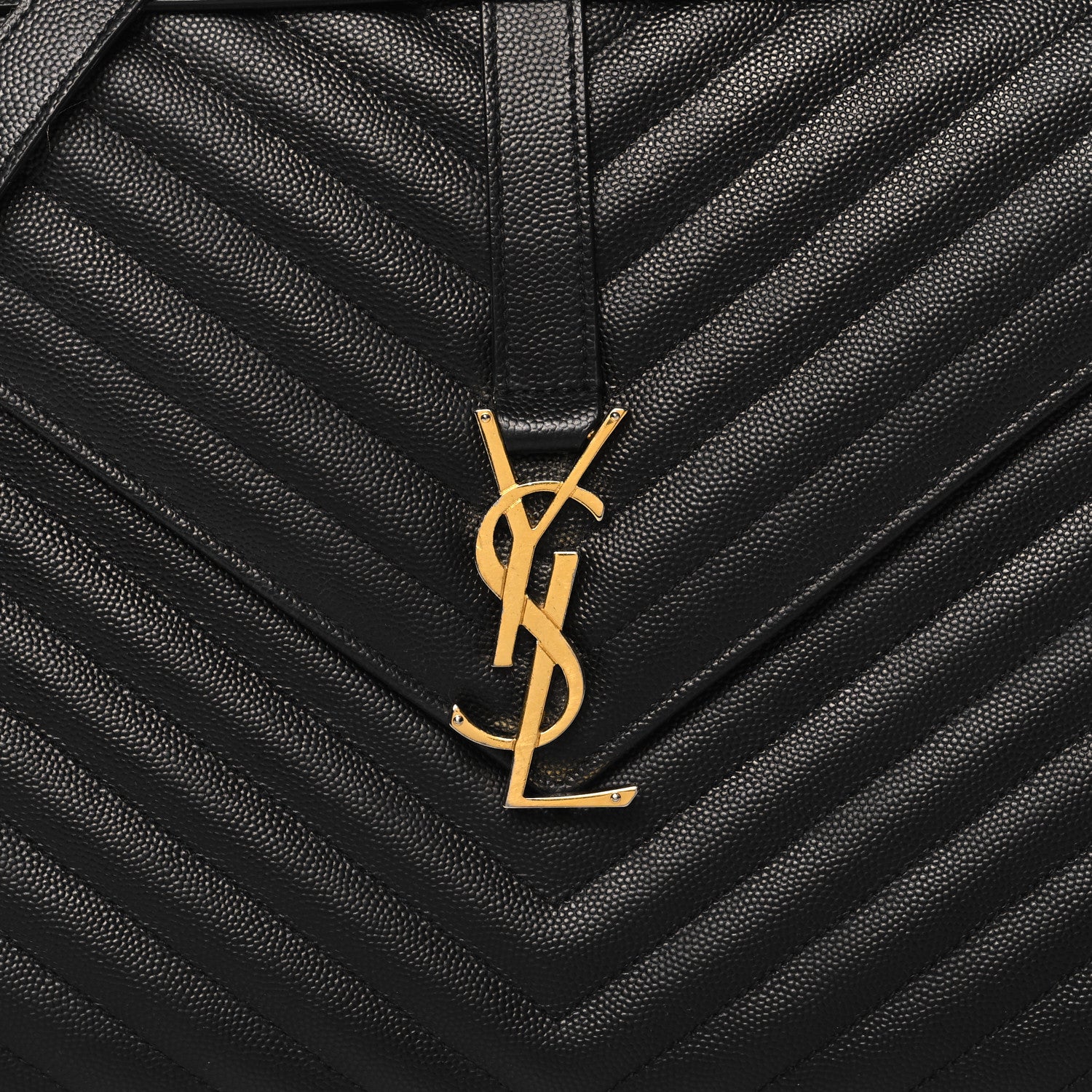 Saint Laurent Grain De Poudre Matelasse Chevron Large Monogram Satchel Black 7 of 10