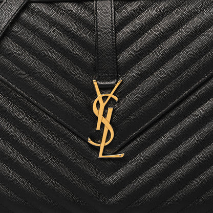 Saint Laurent Grain De Poudre Matelasse Chevron Large Monogram Satchel Black 7 of 10