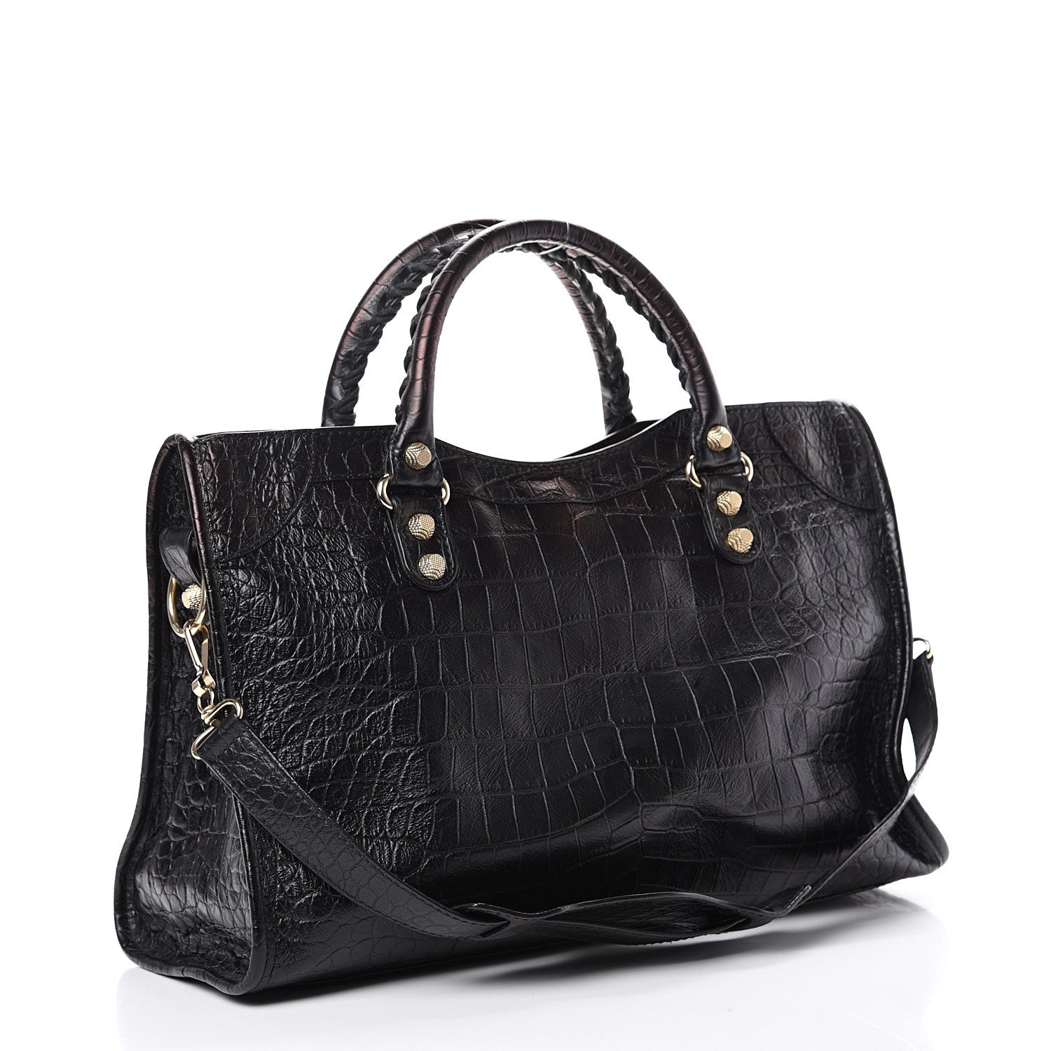 Balenciaga Calfskin Crocodile Embossed Giant 12 Gold Hardware City Black 2 of 14