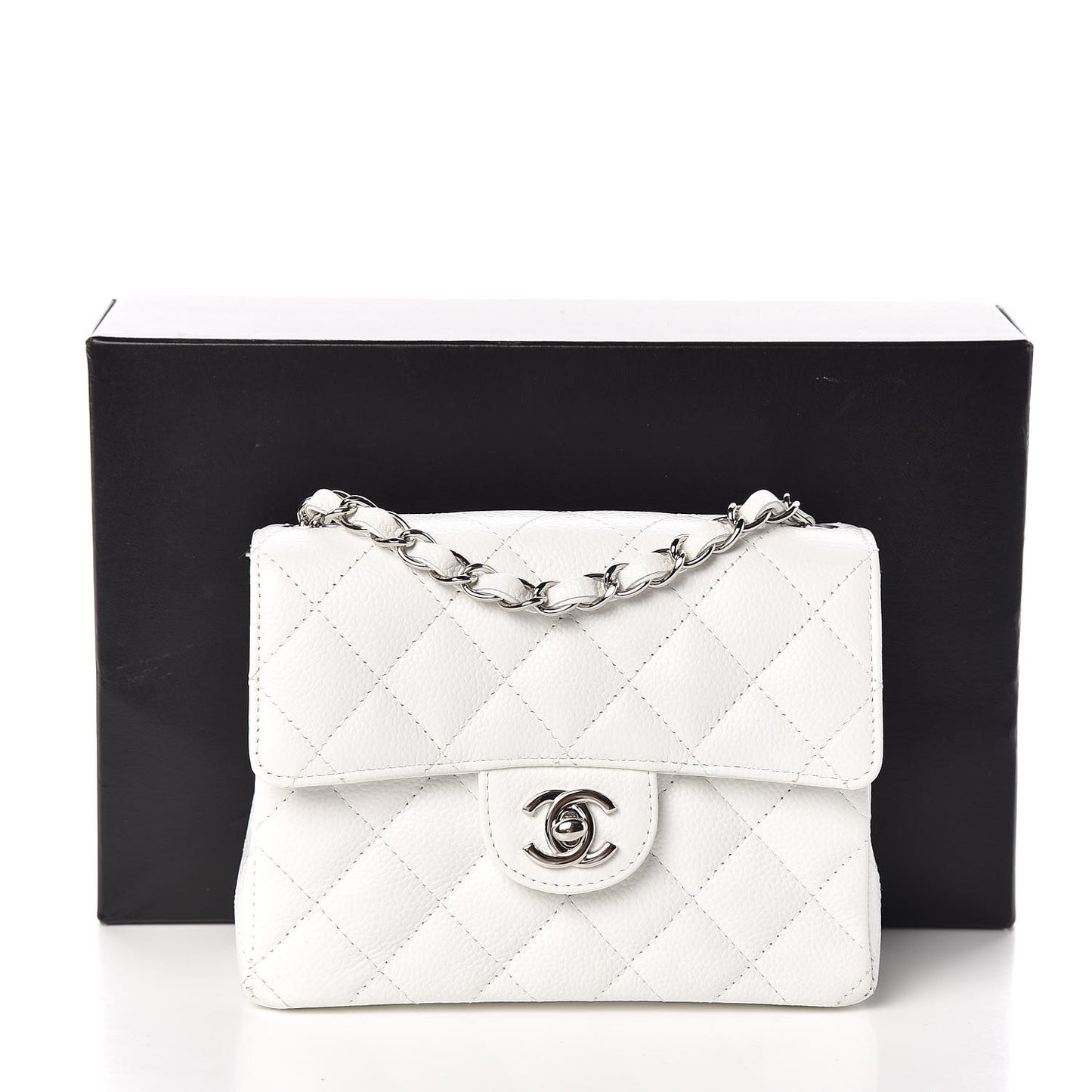 Caviar Quilted Mini Square Flap White