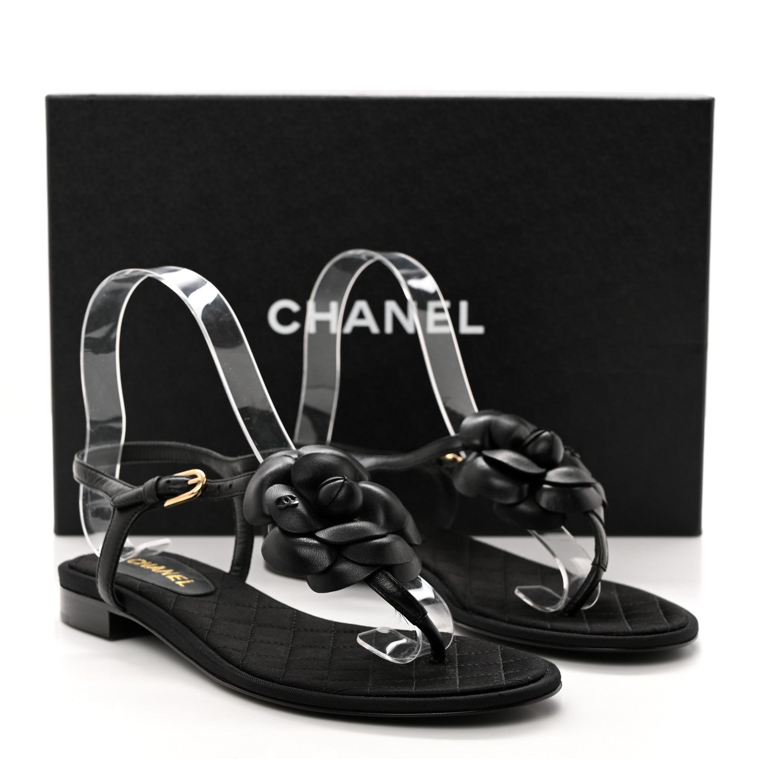 Chanel Lambskin Camellia Thong Sandals 36 Black 8 of 8