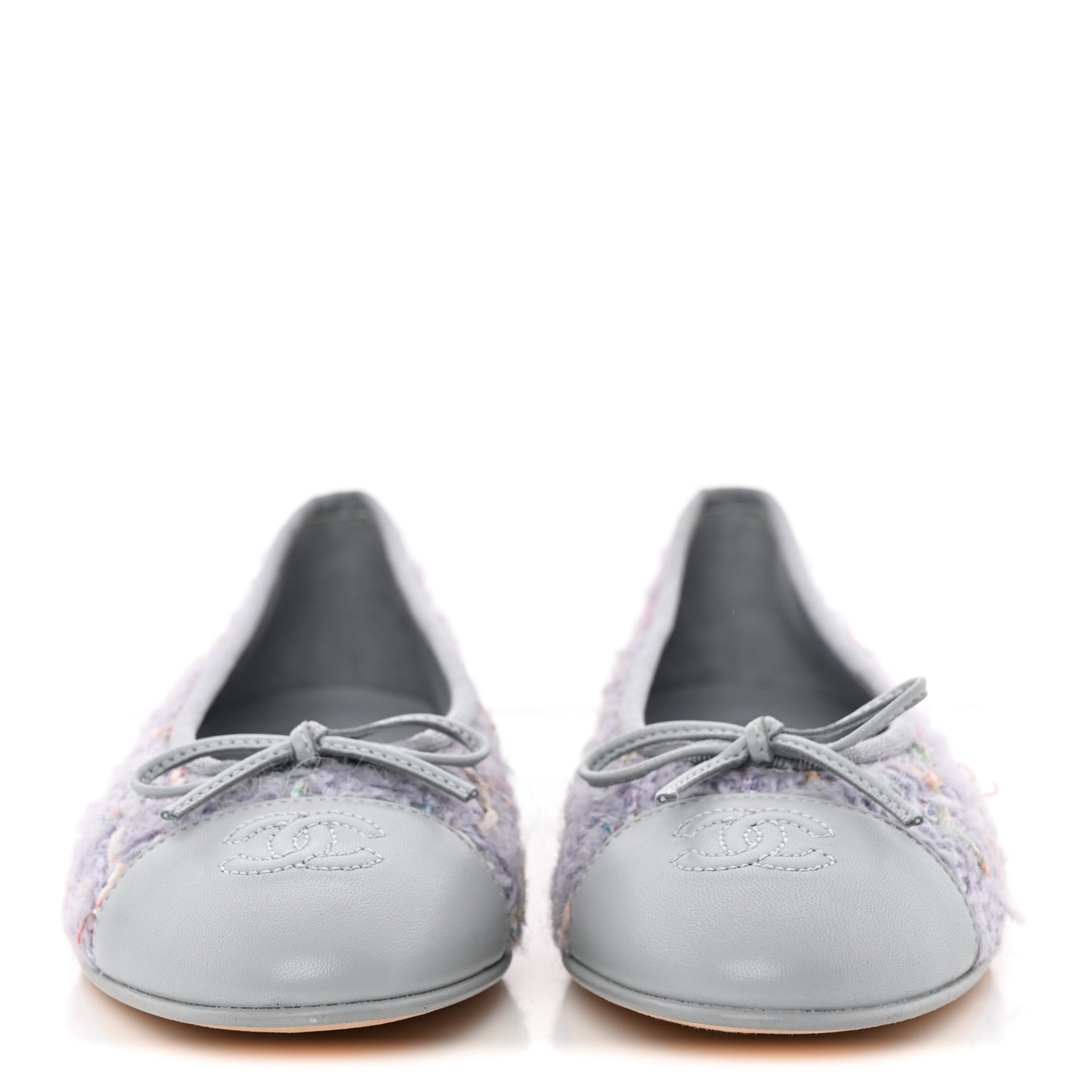 Tweed Lambskin Cap Toe Ballerina Flats 37 Lilac Multicolor