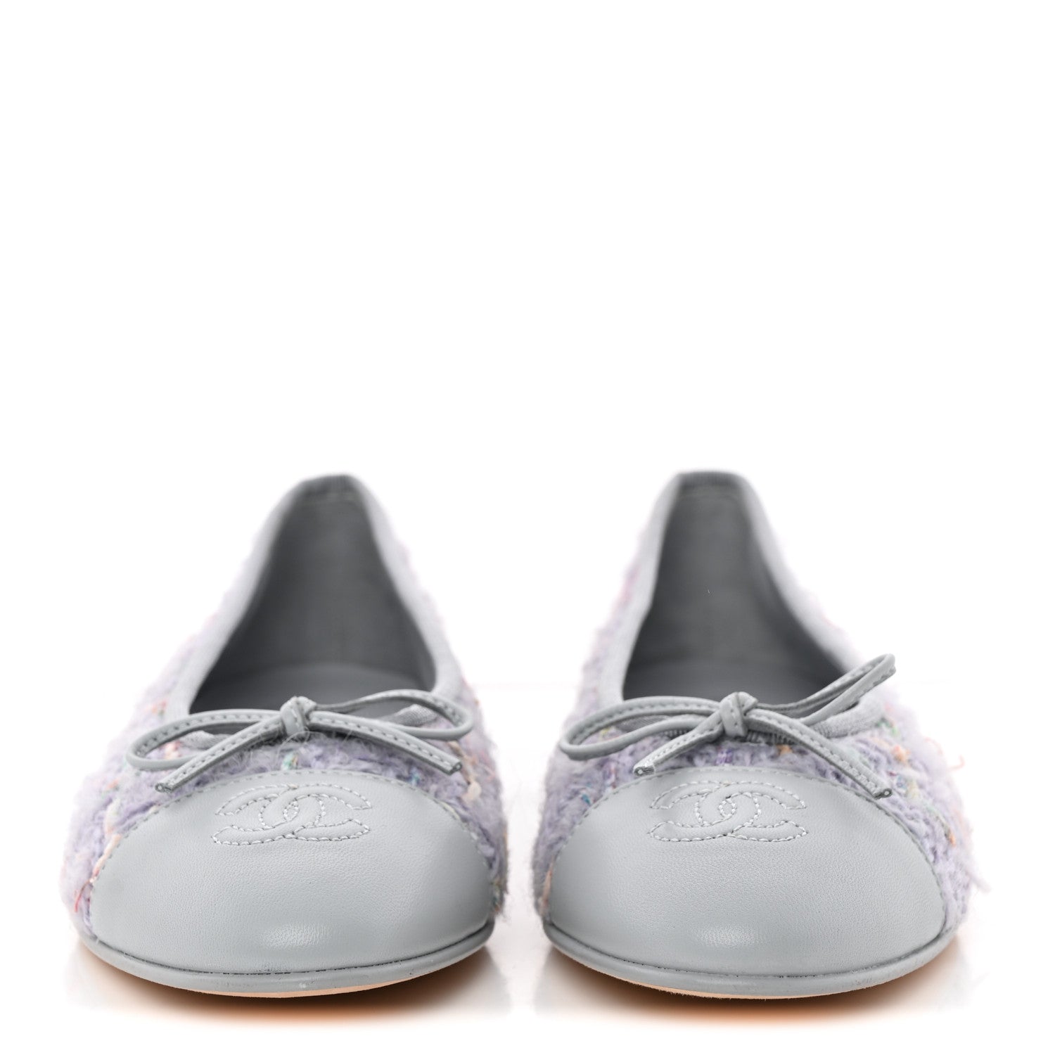 Chanel Tweed Lambskin Cap Toe Ballerina Flats 37 Lilac Multicolor 1 of 12