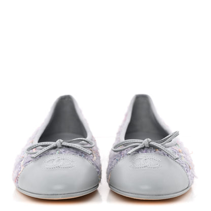 Chanel Tweed Lambskin Cap Toe Ballerina Flats 37 Lilac Multicolor 1 of 12