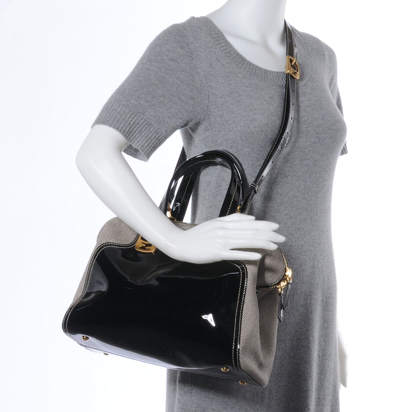 Patent Canvas Chameleon Tote Black