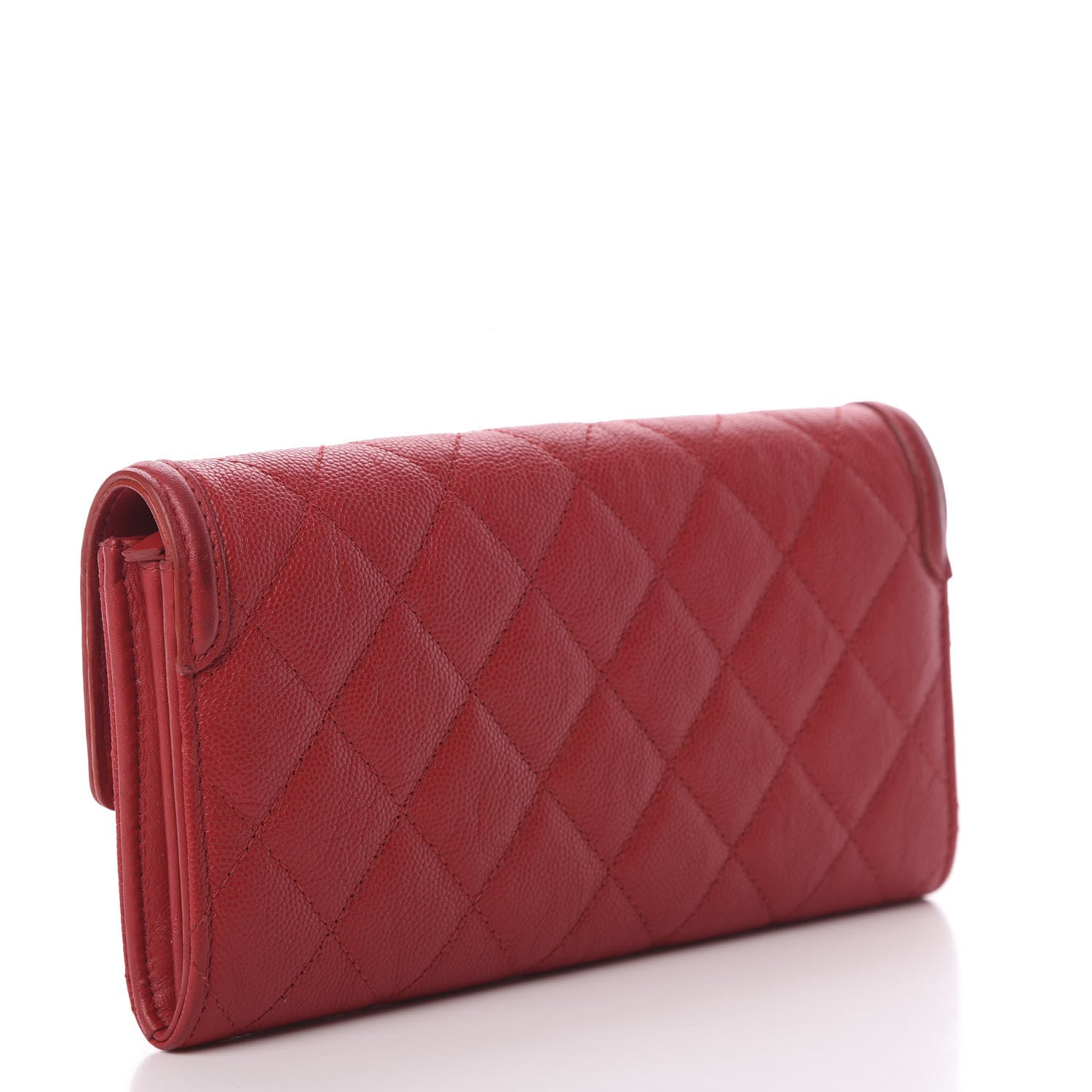 Chanel Caviar Quilted Large Filigree Gusset Flap Wallet Red 2 of 12