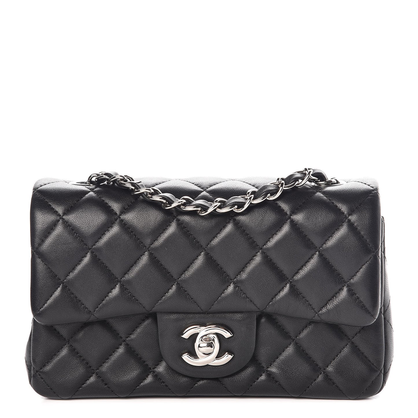 Lambskin Quilted Mini Rectangular Flap Black