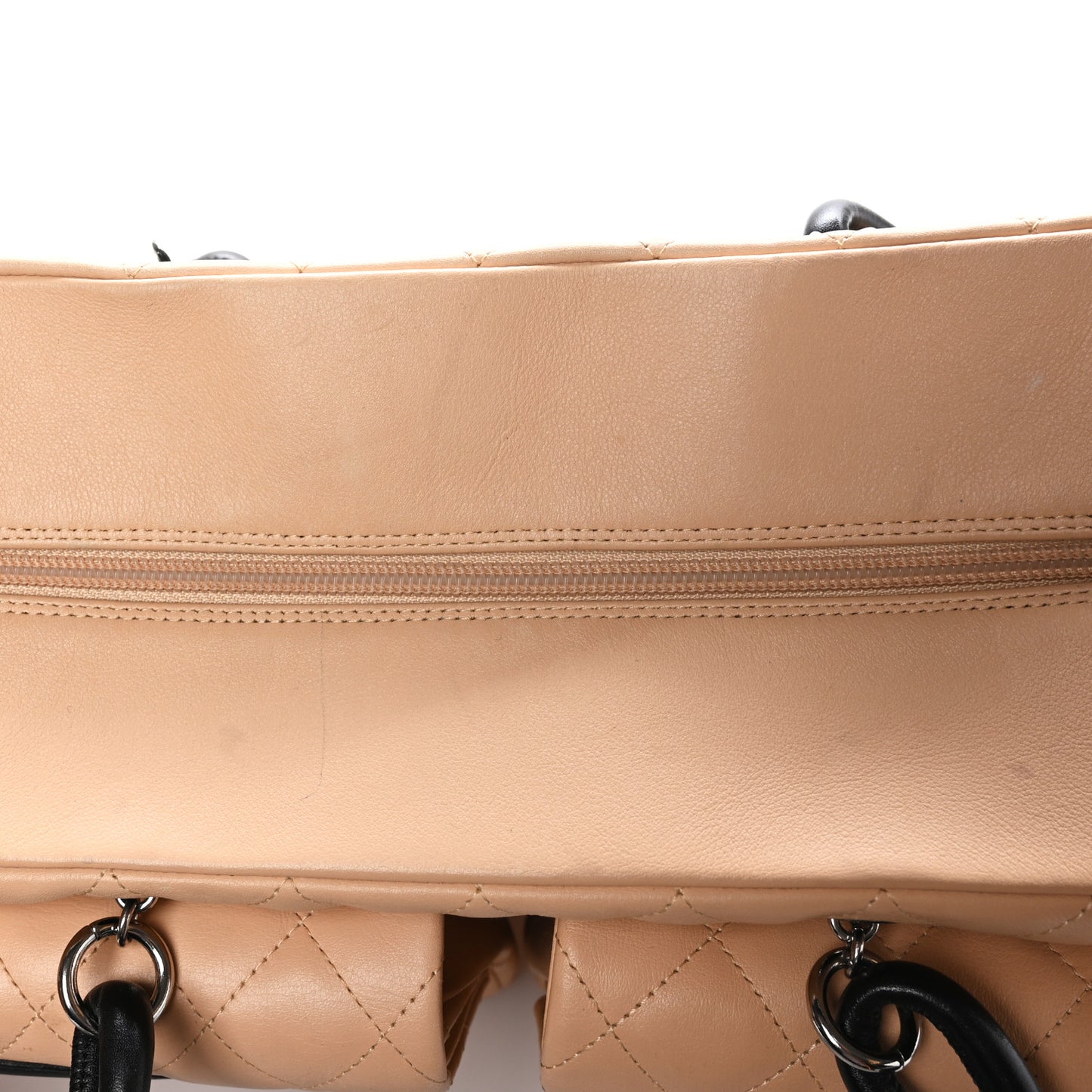 Calfskin Quilted Large Cambon Multipocket Reporter Beige Black