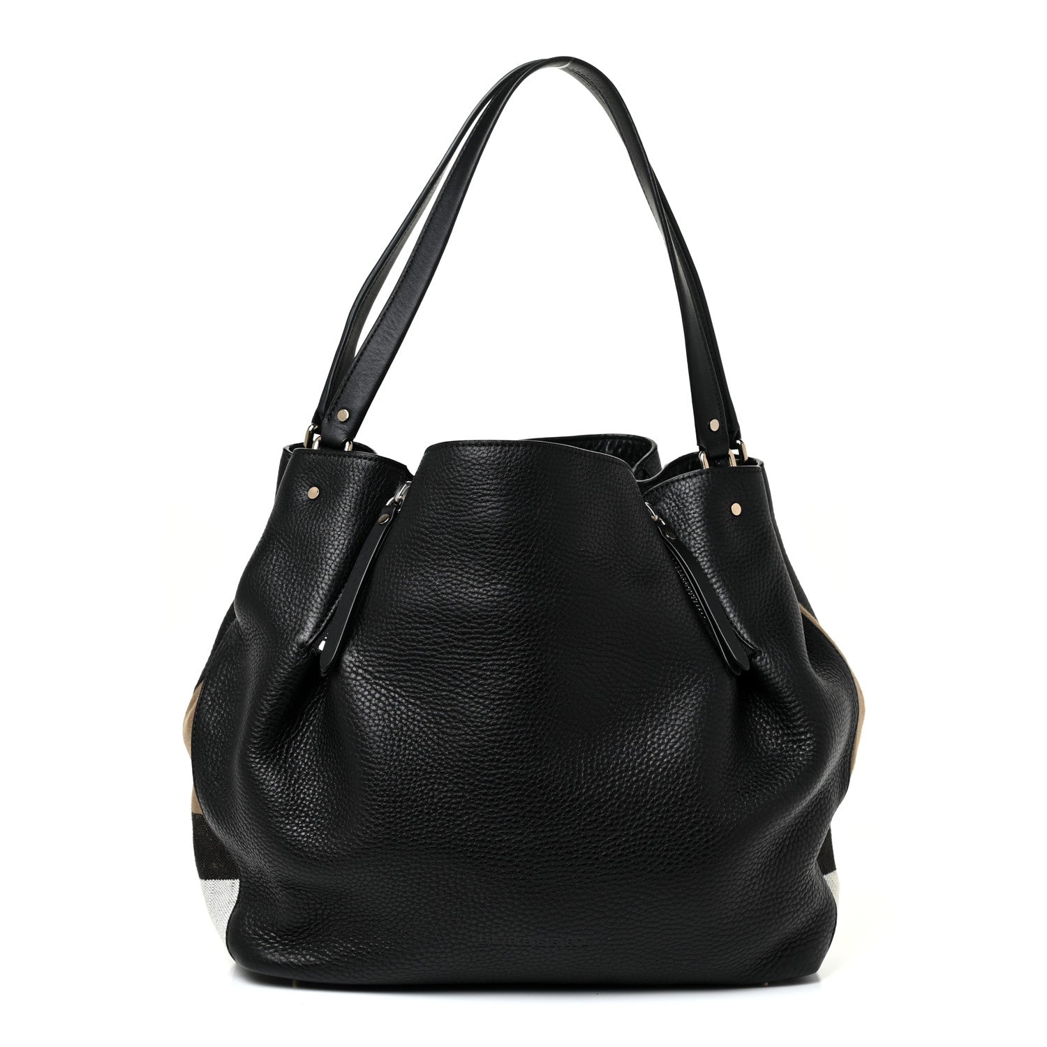 Burberry Grainy Calfskin House Check Medium Maidstone Black 1 of 13