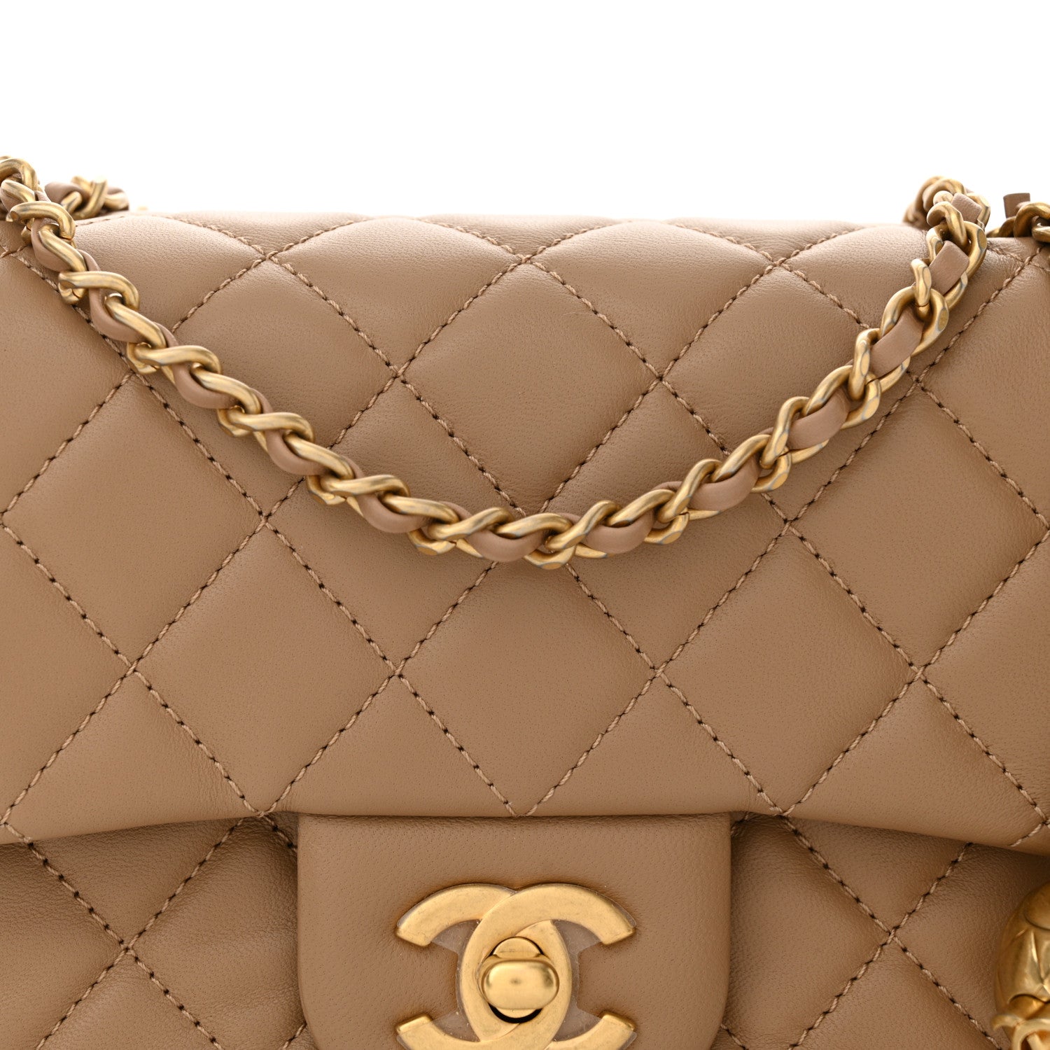 Chanel Lambskin Quilted Mini Pearl Crush Flap Dark Beige 8 of 11