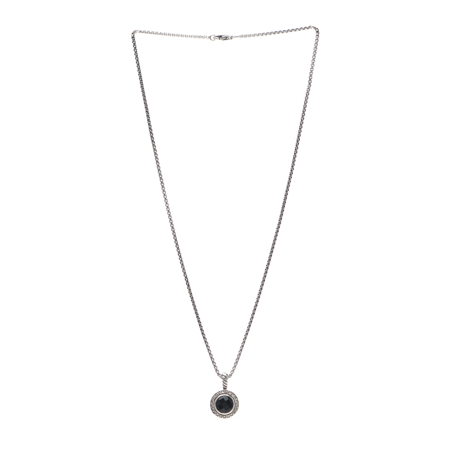 Sterling Silver Diamond Black Onyx 8mm Petite Cerise Pendant Cable Necklace