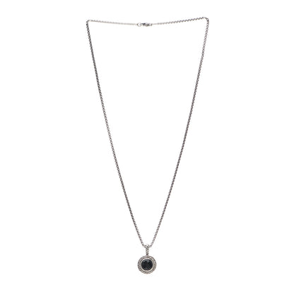 David Yurman Sterling Silver Diamond Black Onyx 8mm Petite Cerise Pendant Cable Necklace 3 of 5