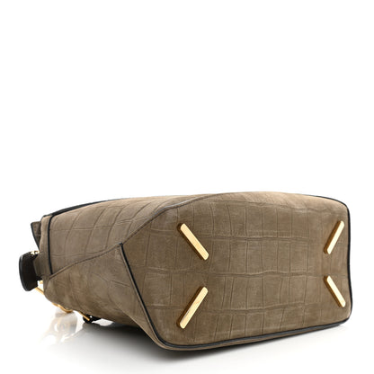 Loewe Nubuck Crocodile Embossed Small Puzzle Bag Olive 4 of 9