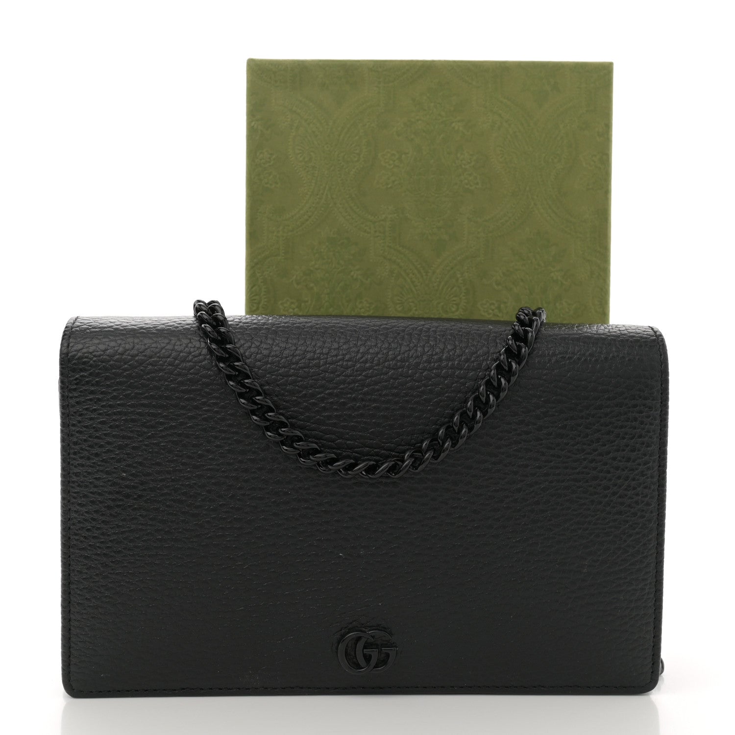 Gucci Dollar Calfskin Enamel Monochrome Mini GG Marmont Chain Wallet Black 11 of 11