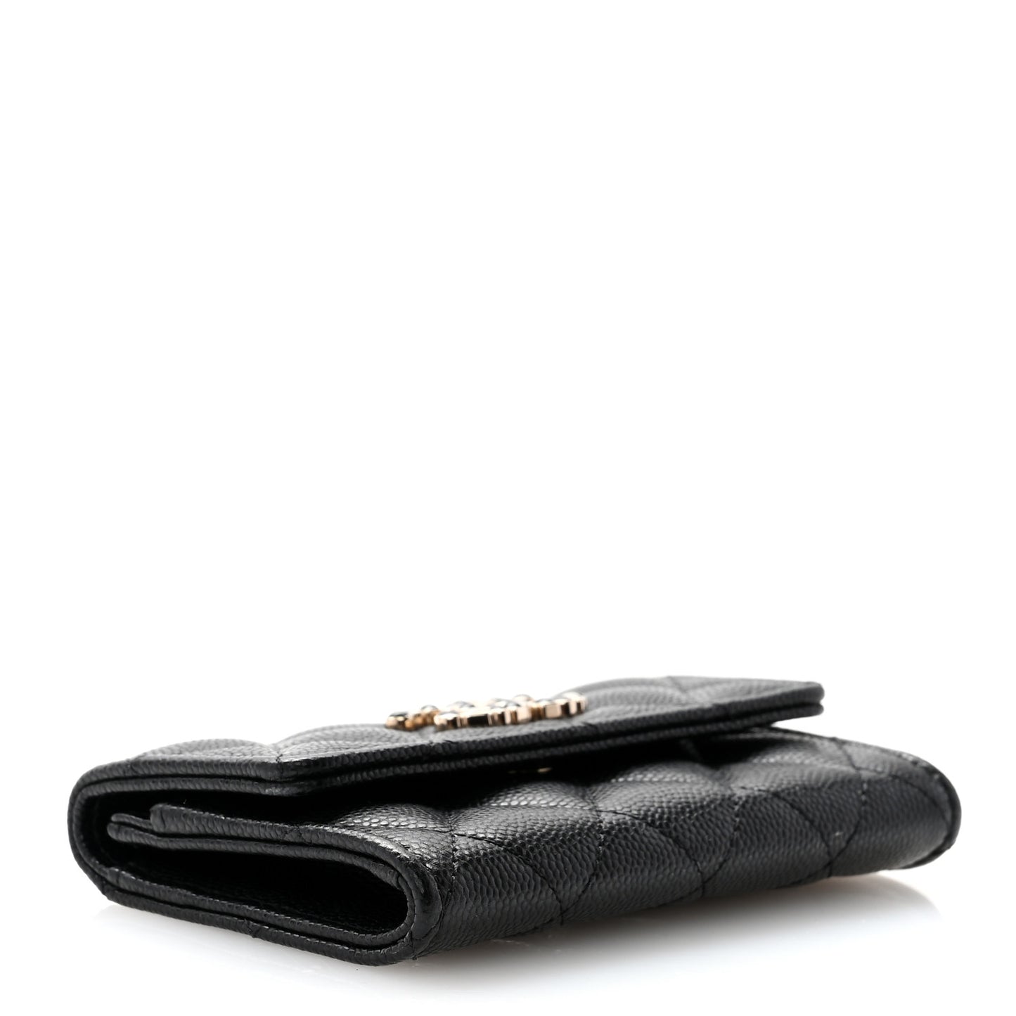 Shiny Caviar Enamel Quilted CC Flap Card Holder Black