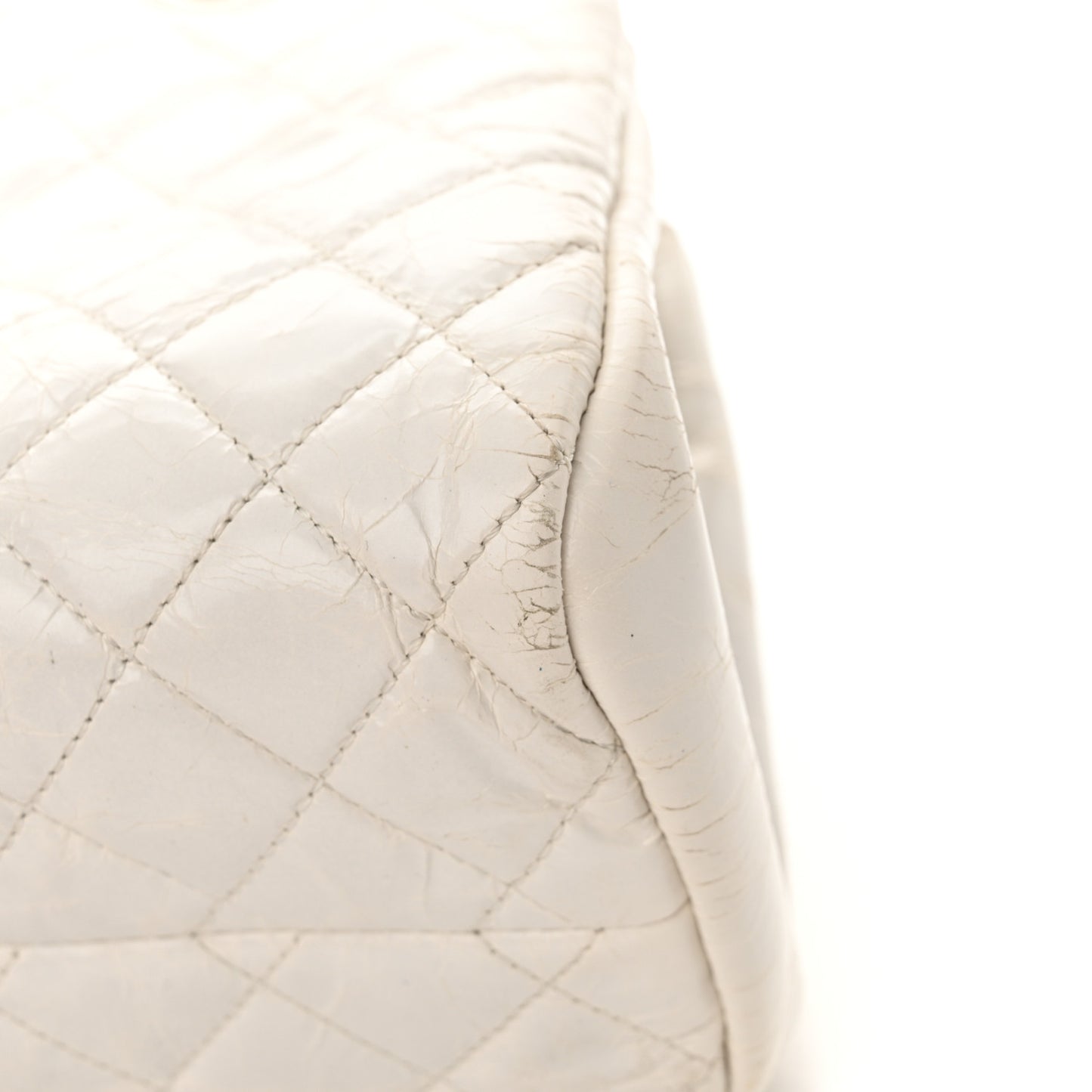 Glazed Calfskin Quilted Medium Just Mademoiselle Bowling Bag White