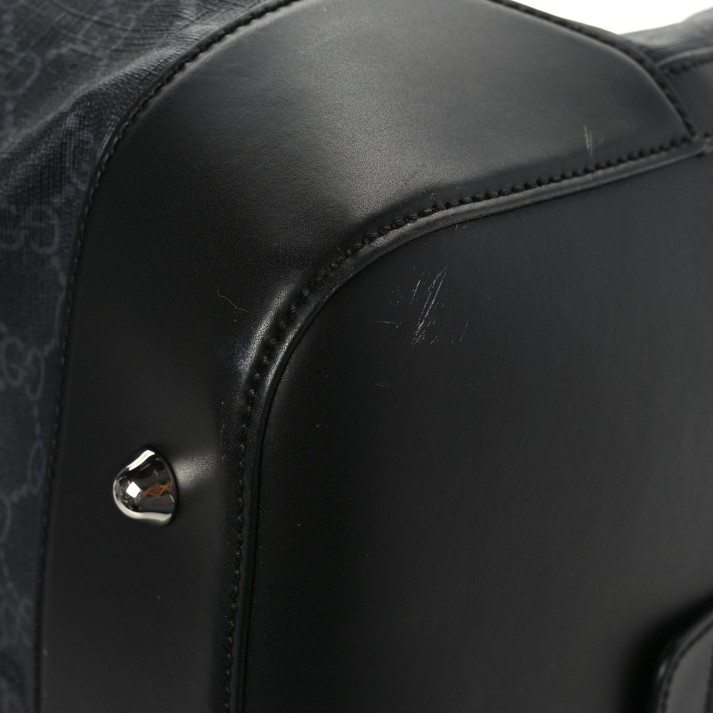 Soft GG Supreme Monogram Appia Calfskin Web Large Carry On Duffle Bag Black Grey