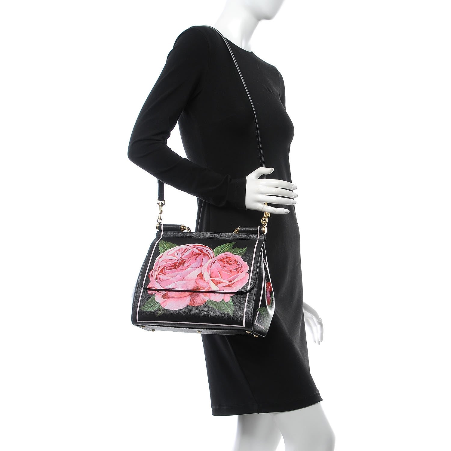 Dolce & Gabbana Dauphine Rose Print Medium Miss Sicily Satchel Black 2 of 10