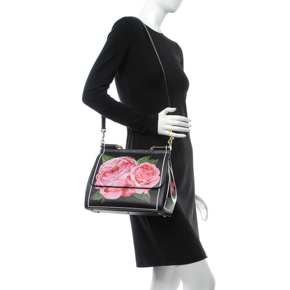 Dolce & Gabbana Dauphine Rose Print Medium Miss Sicily Satchel Black 2 of 10