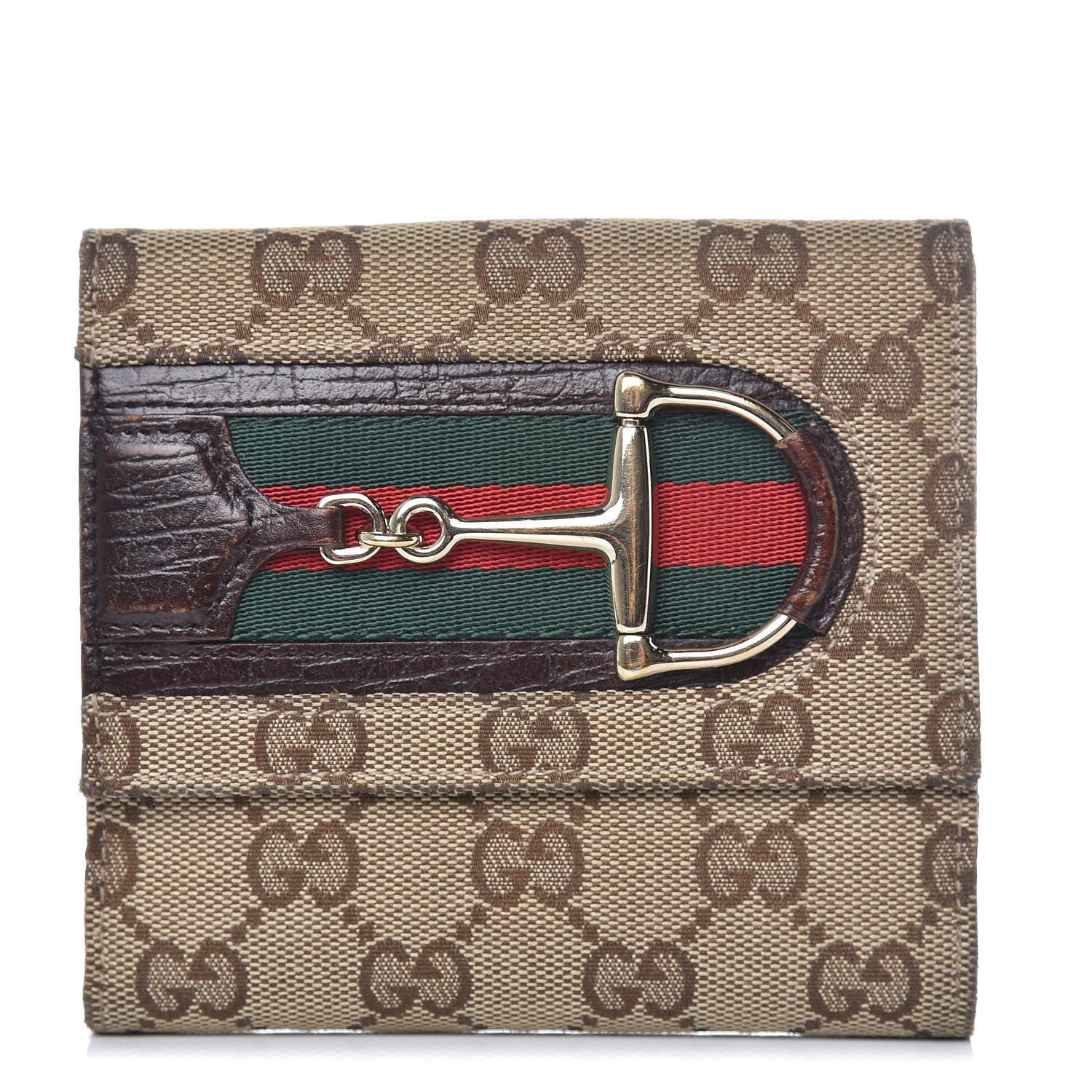 Gucci Monogram Web Hasler French Flap Wallet Brown 1 of 11