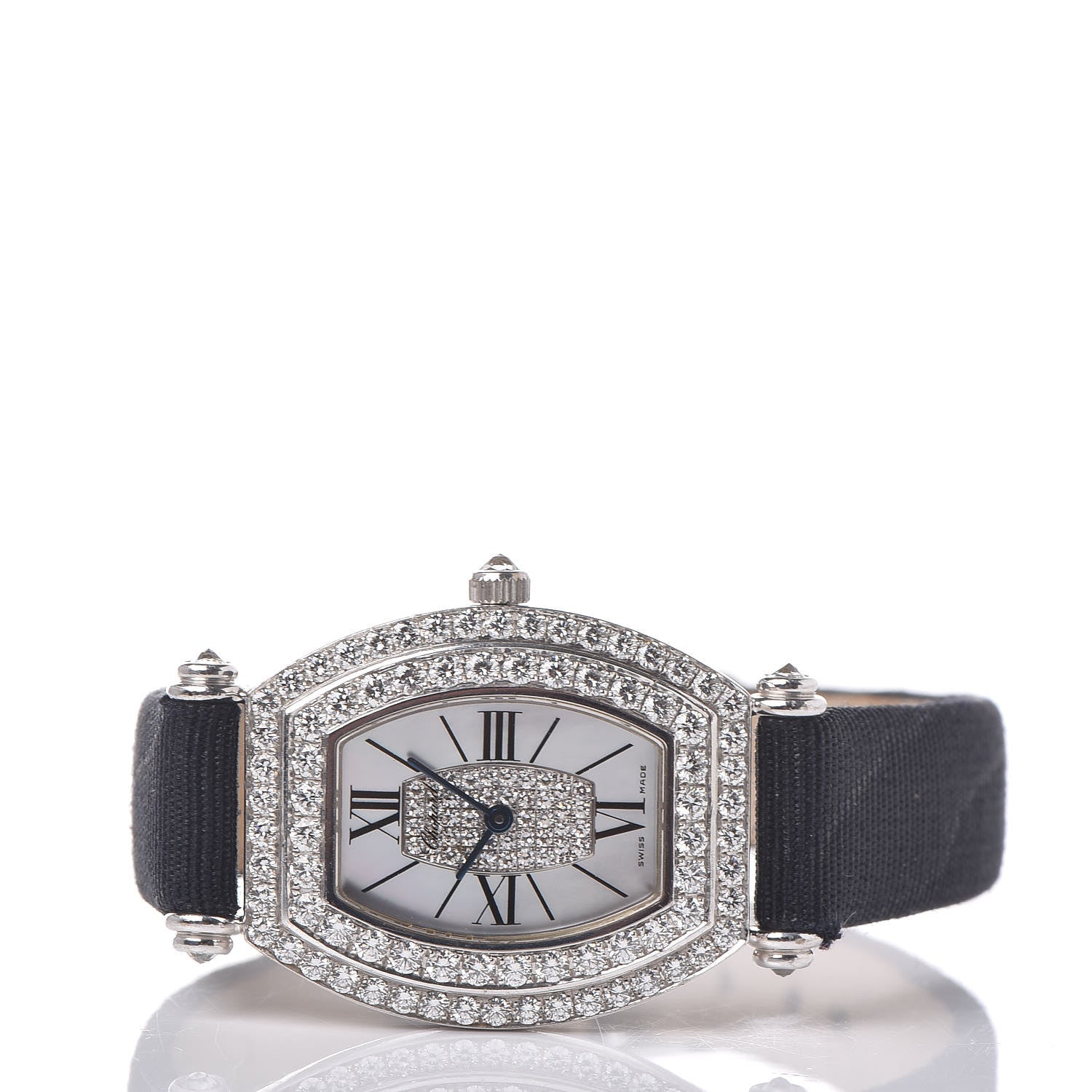 Chopard 18K White Gold Nylon Diamond Pave Bezel Mother of Pearl 23mm Classique Quartz Watch 3 of 7