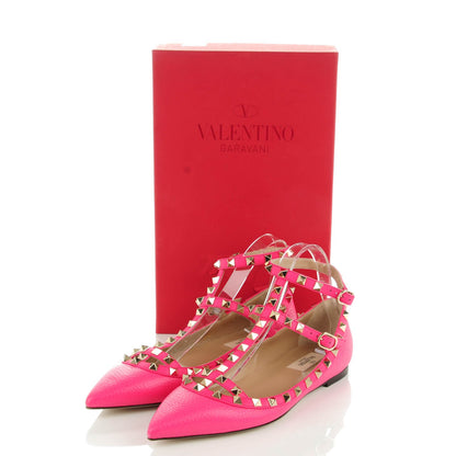 Valentino Garavani Pebbled Calfskin Rockstud Cage Ballerina Flats 38 Peony 5 of 8