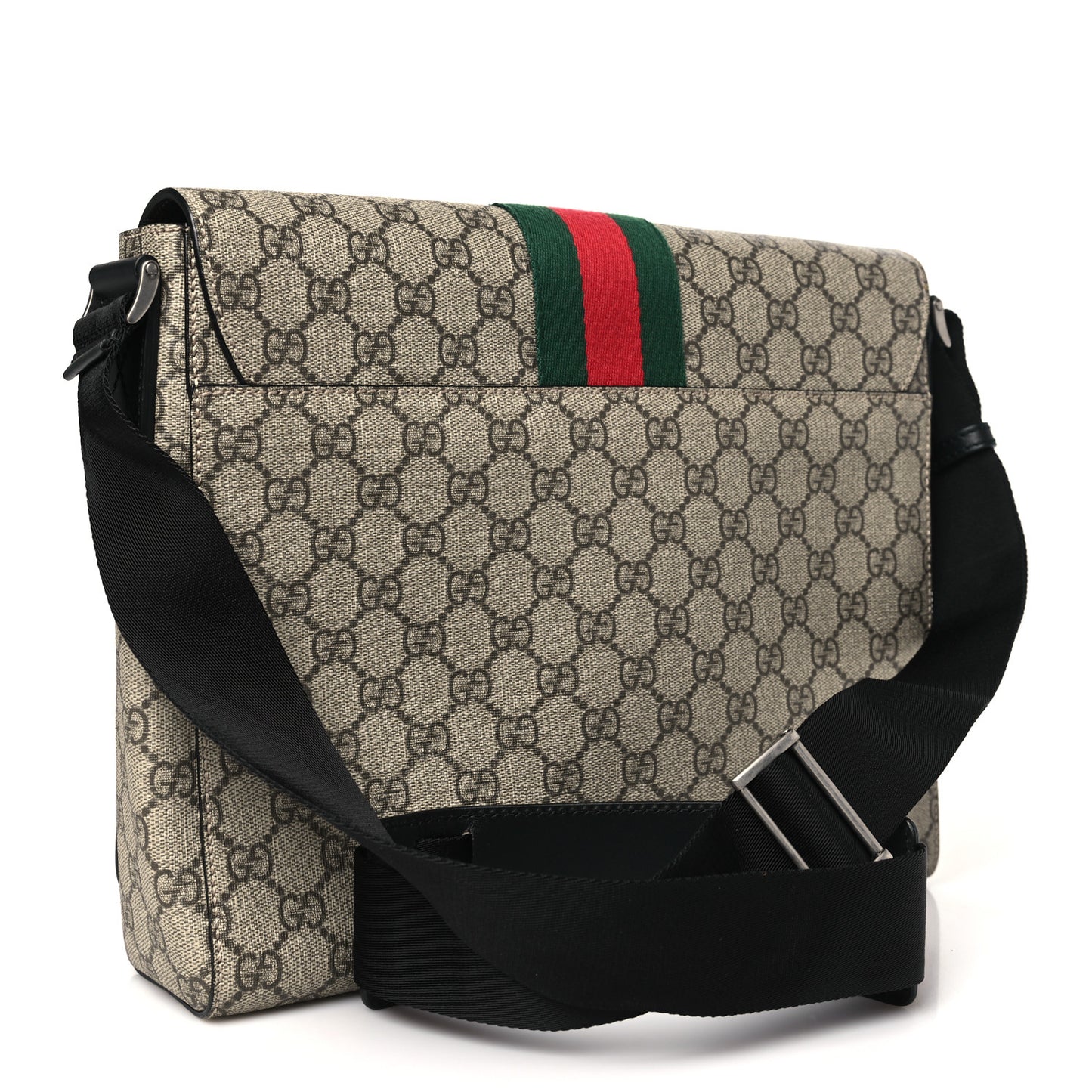 GG Supreme Monogram Web Flap Messenger Bag Black