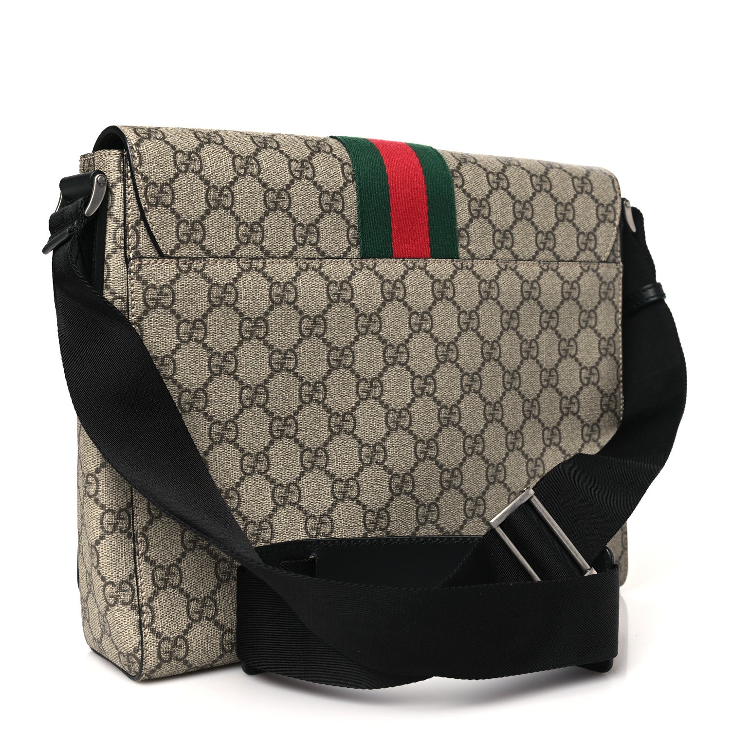 Gucci GG Supreme Monogram Web Flap Messenger Bag Black 3 of 10