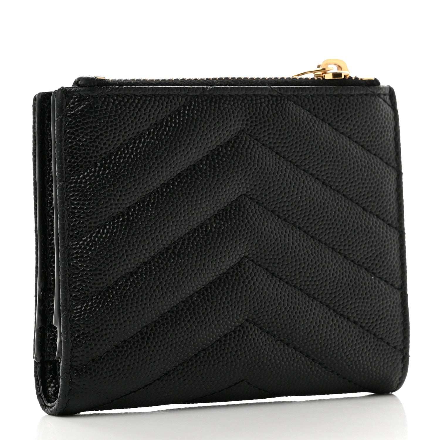 Saint Laurent Grain De Poudre Matelasse Chevron Monogram Zipped Card Case Black 3 of 8