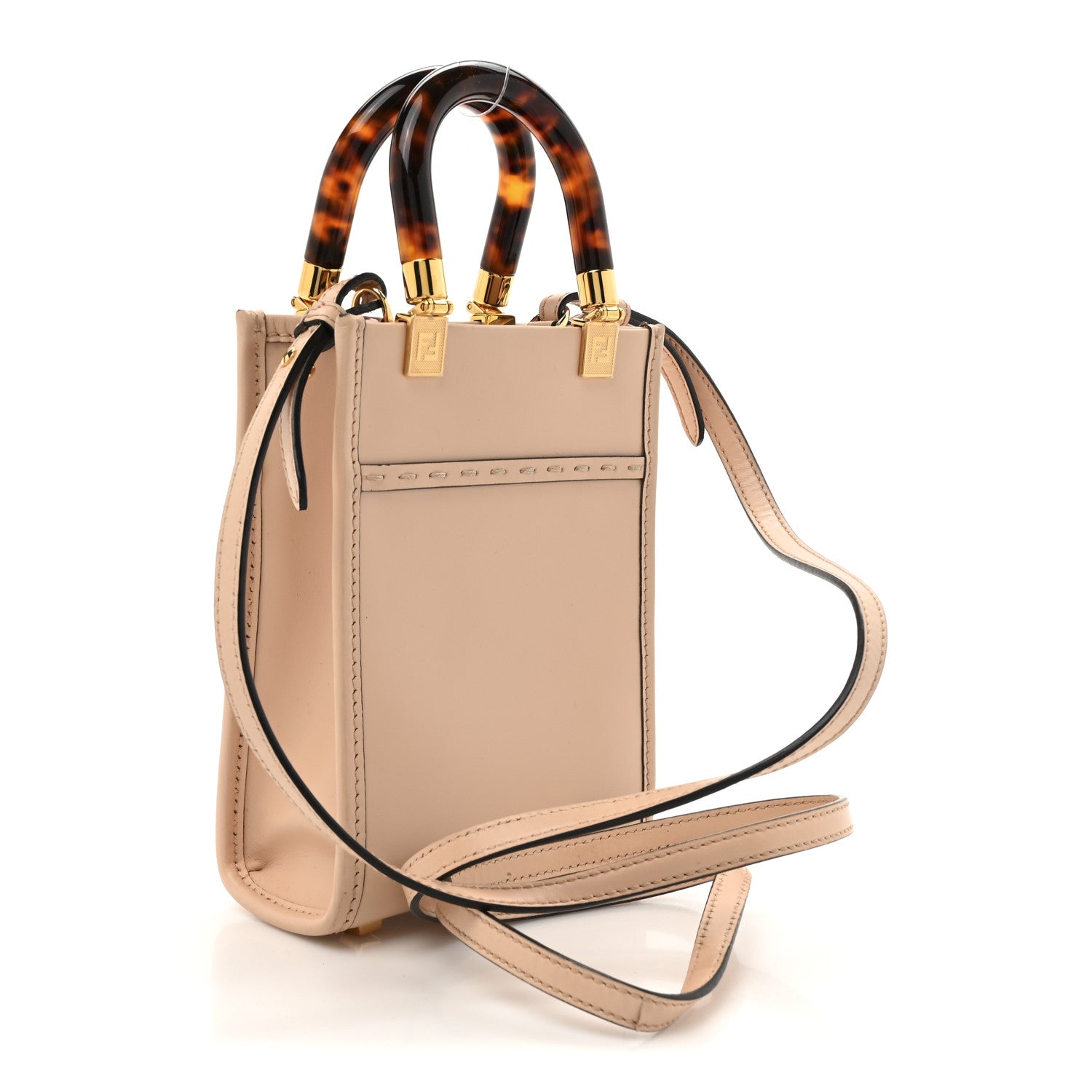 Fendi Vitello King Plexiglass Logo Embossed Mini Fendi Sunshine Shopper Tote Light Rose 3 of 14