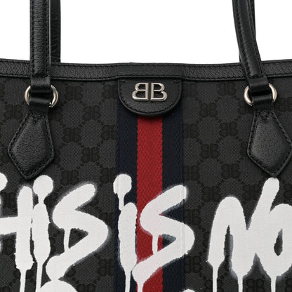 Gucci X BALENCIAGA BB Monogram Web Graffiti Medium Ophidia Shopping Tote Black 8 of 10