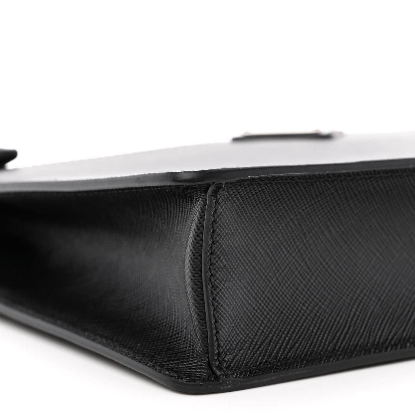 Saffiano Travel Metal Triangle Logo Wristlet Pouch Black
