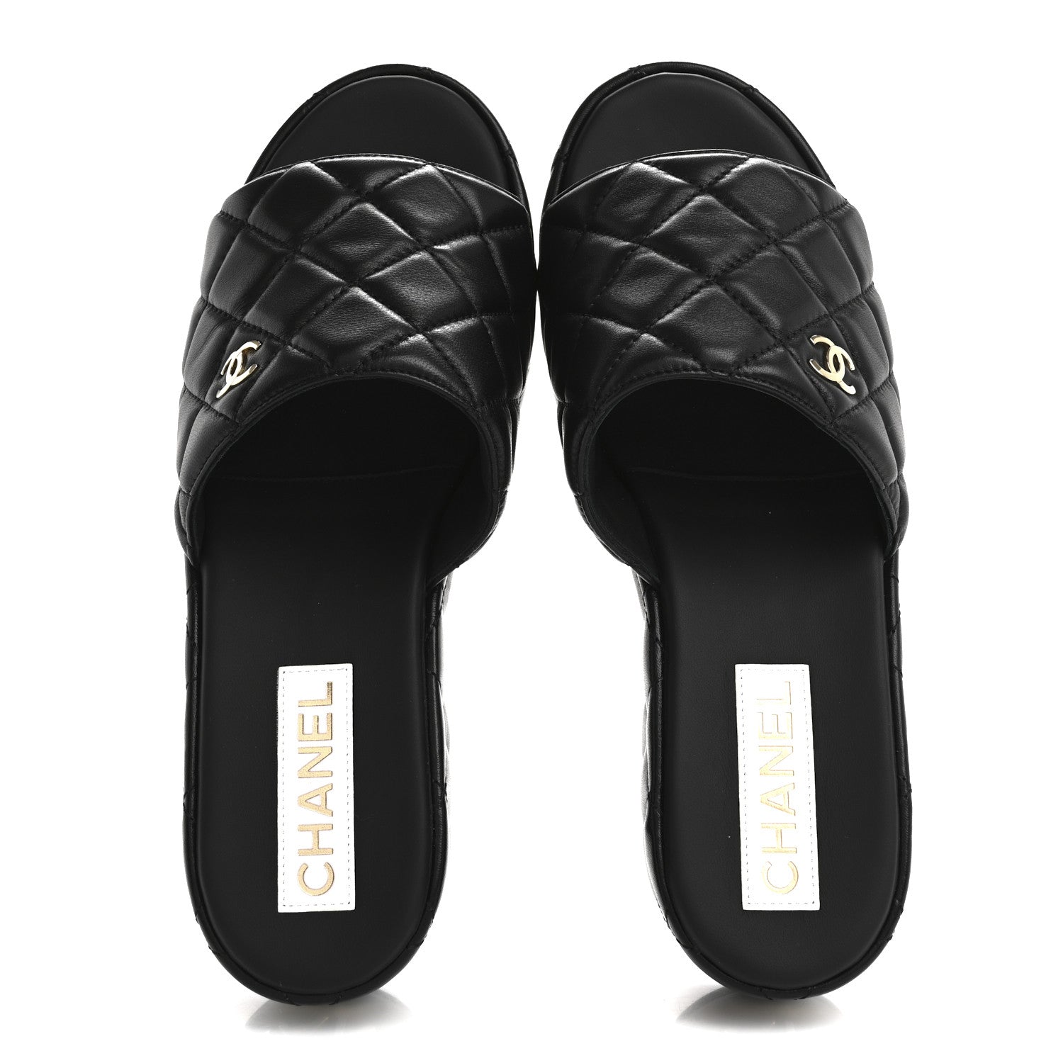 Chanel Lambskin Quilted CC Mules Wedge Sandals 40 Black 2 of 10