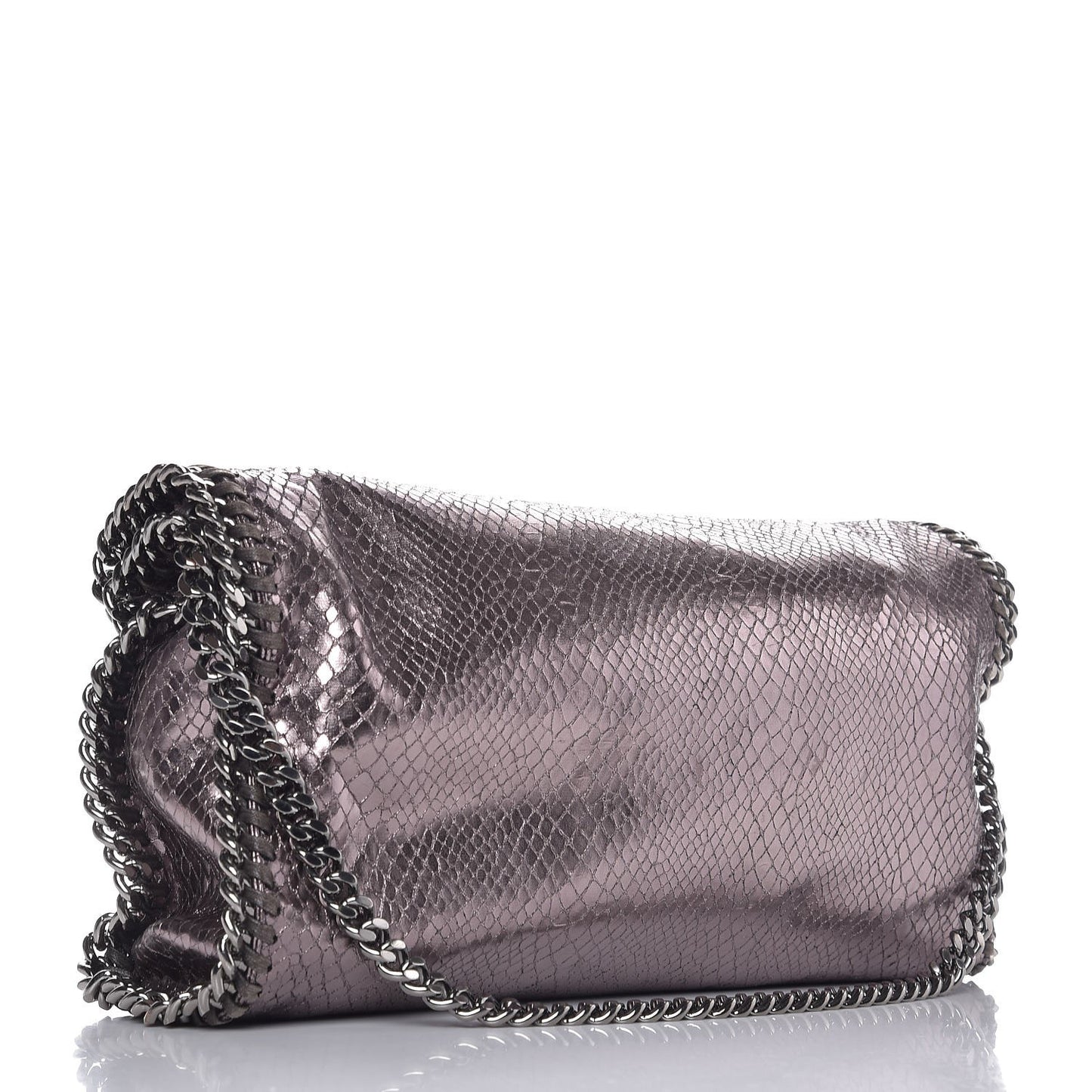 Metallic Snakeskin Effect Falabella Fold Over Tote Grey