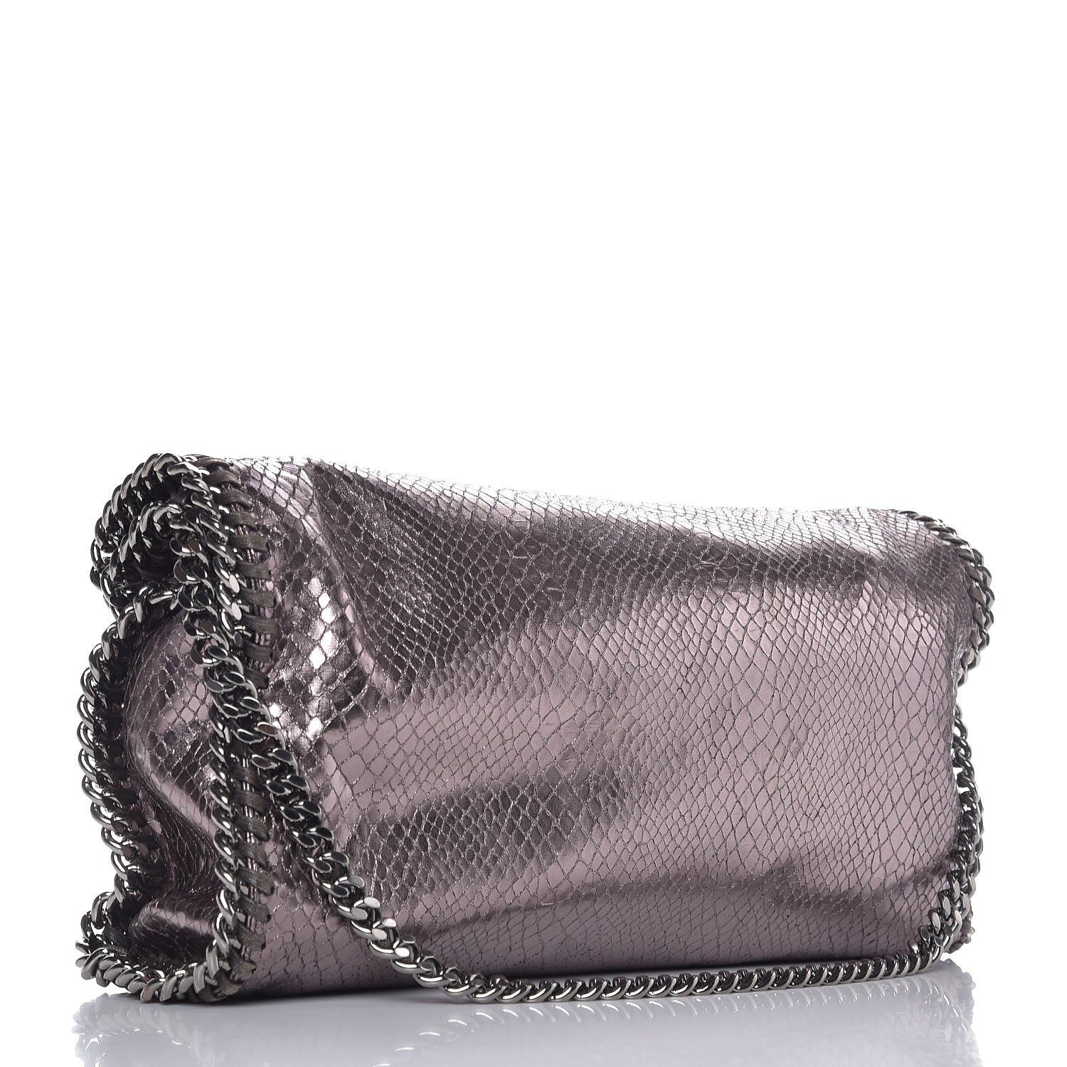 Stella McCartney Metallic Snakeskin Effect Falabella Fold Over Tote Grey 4 of 9