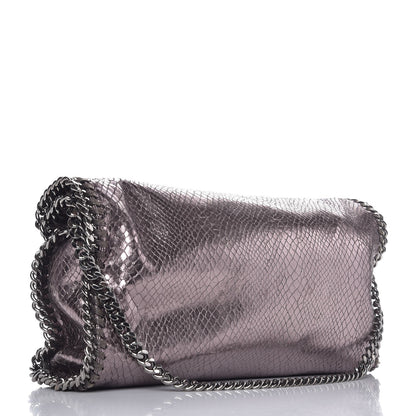 Stella McCartney Metallic Snakeskin Effect Falabella Fold Over Tote Grey 4 of 9