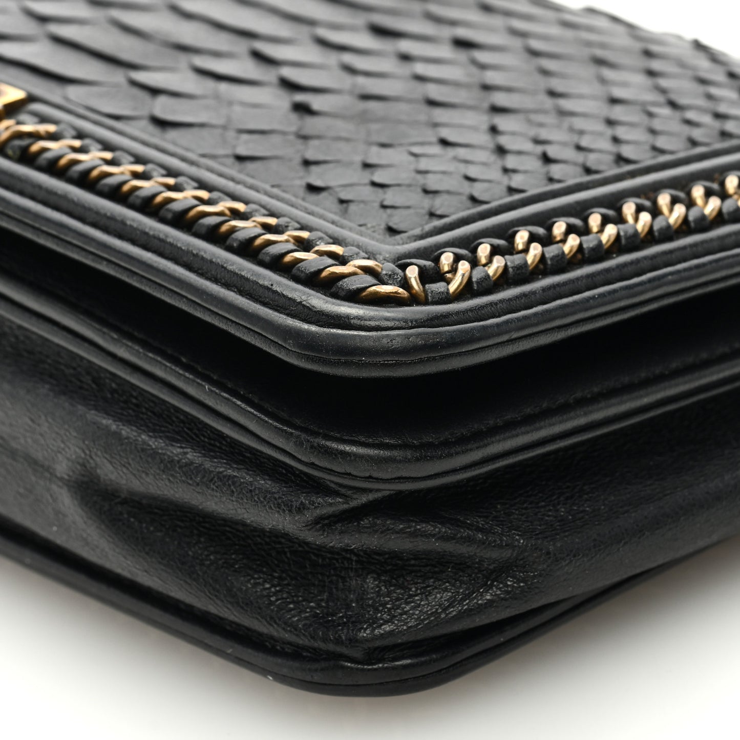 Snakeskin Calfskin Chain Around Boy Wallet On Chain WOC Black