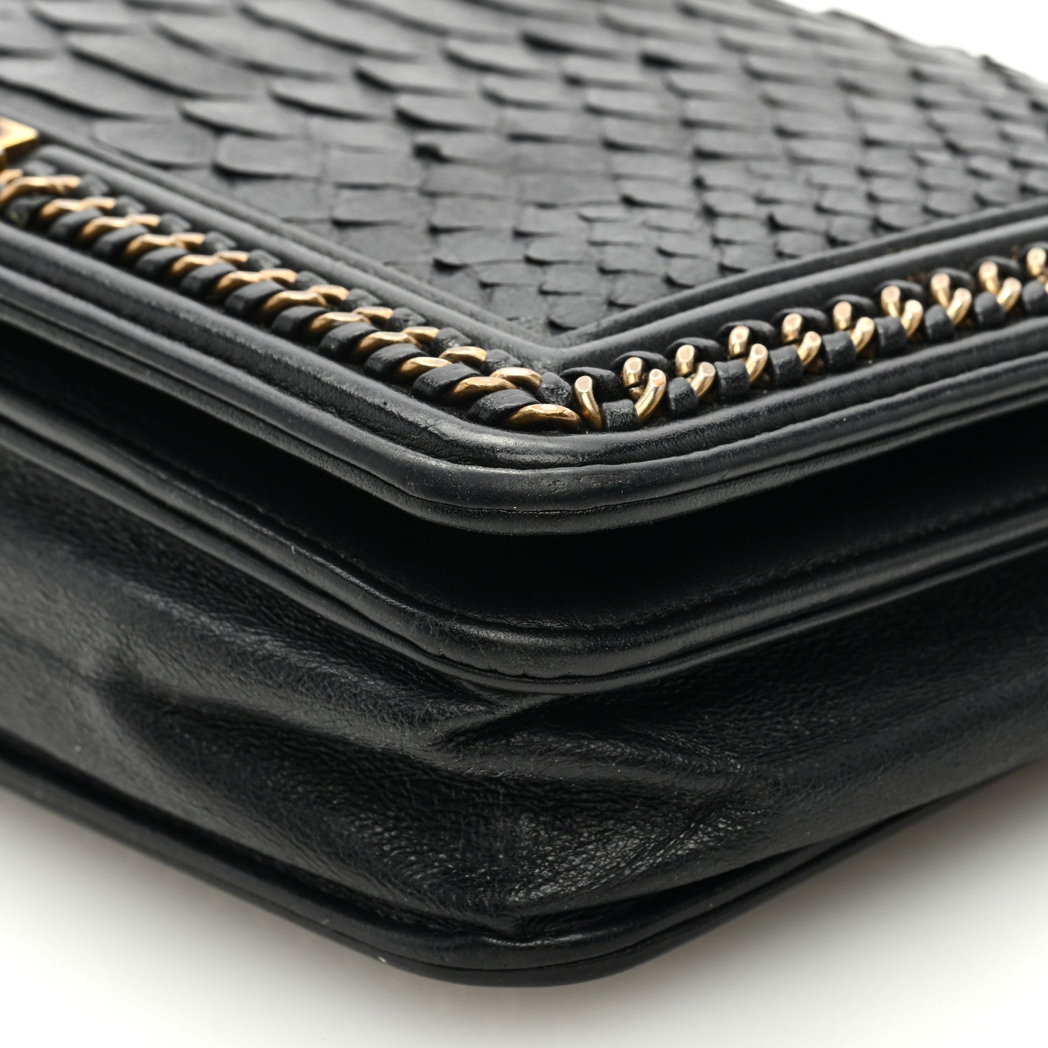Chanel Snakeskin Calfskin Chain Around Boy Wallet On Chain WOC Black 10 of 10