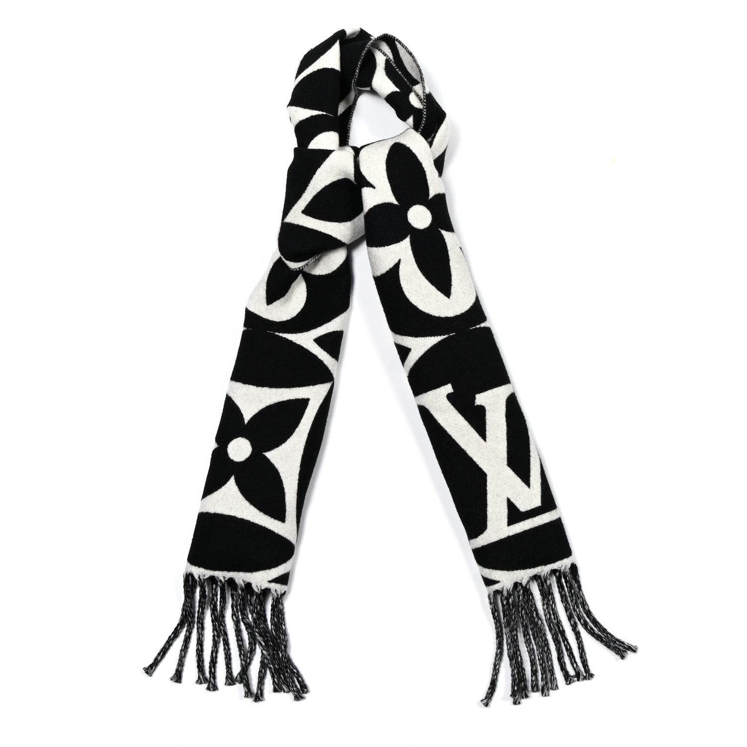 Louis Vuitton LOUIS VUITTON Wool LV Medallion Scarf Black 1 of 3