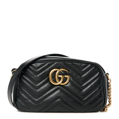 Gucci Calfskin Matelasse Small GG Marmont Chain Shoulder Bag Black 1 of 10
