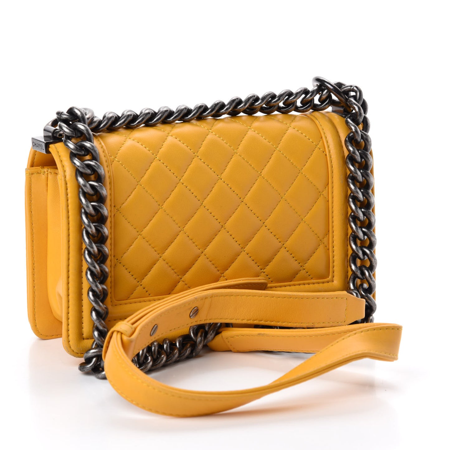 Lambskin Quilted Small Boy Flap Yellow