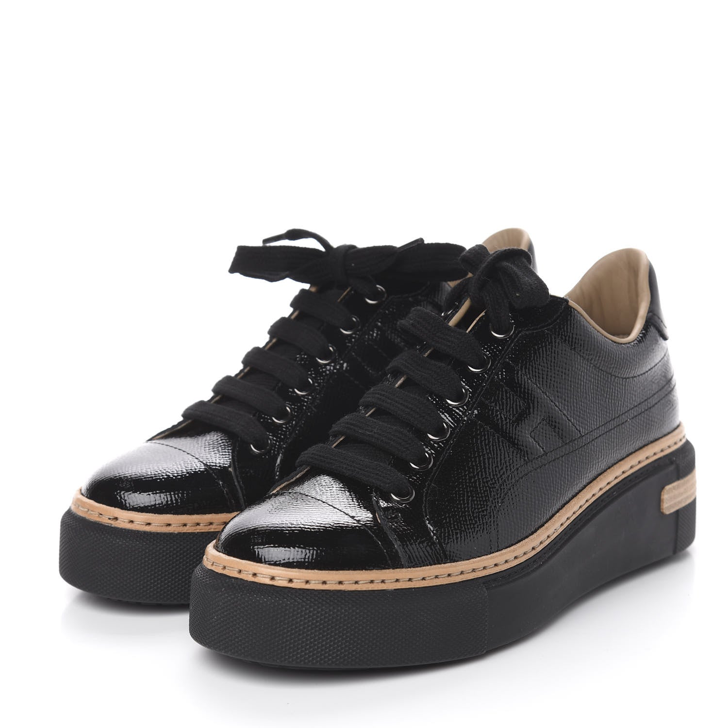 Hermes Patent Epsom Womens Polo Sneakers 35 Black 3 of 8