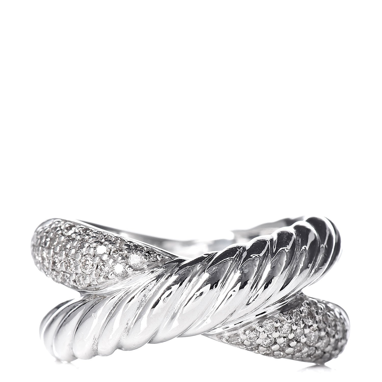 David Yurman Sterling Silver Diamond Crossover Cable Ring 54 7 1 of 5